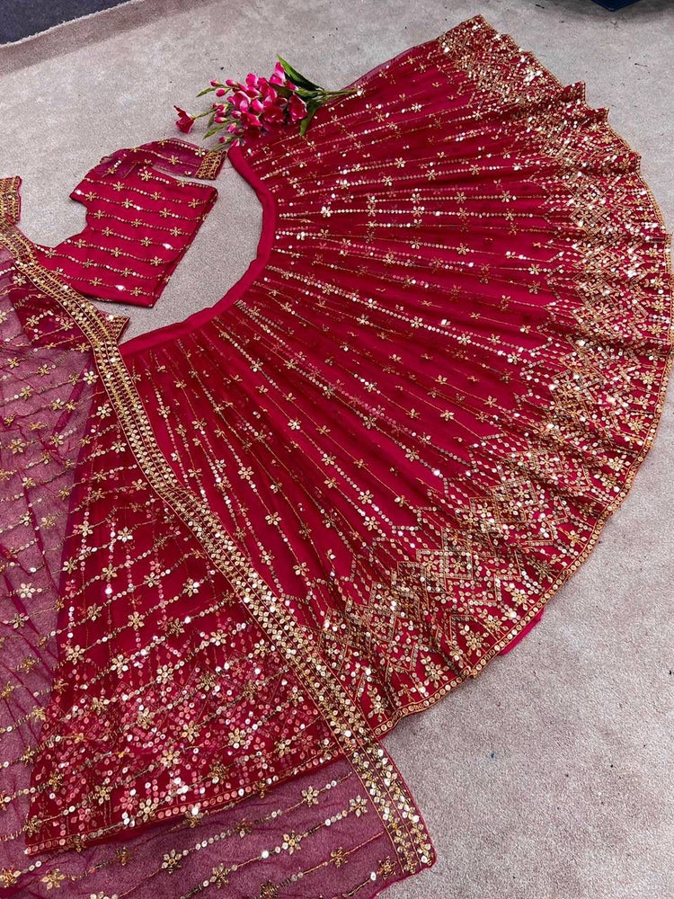 
                  
                    Fancy Lehenga Choli With Dupatta Embroidery And Sequence Work Red (fullStitched
                  
                