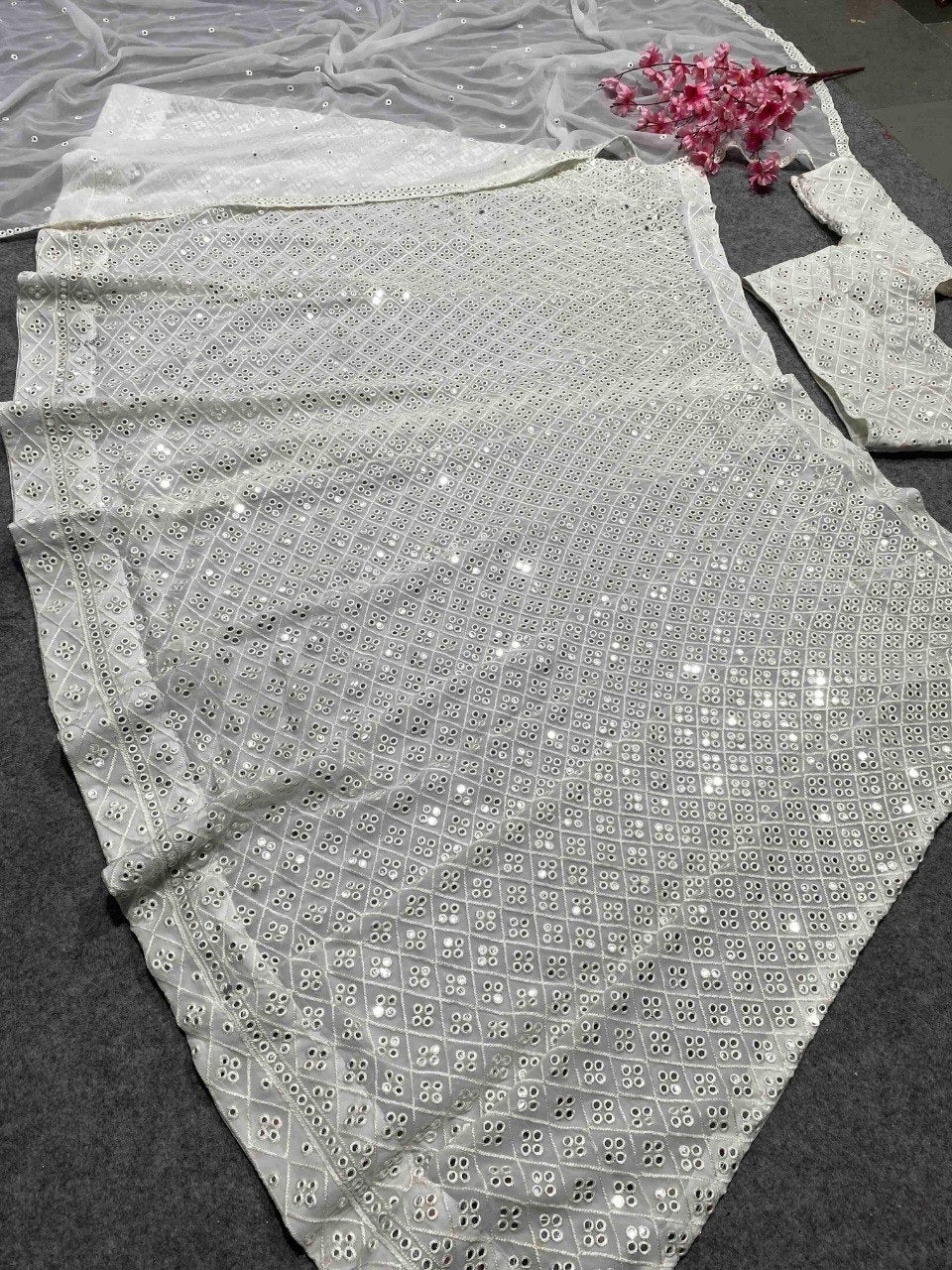 
                  
                    White lehenga ready to wear ( full stitched ) perfect wear
                  
                